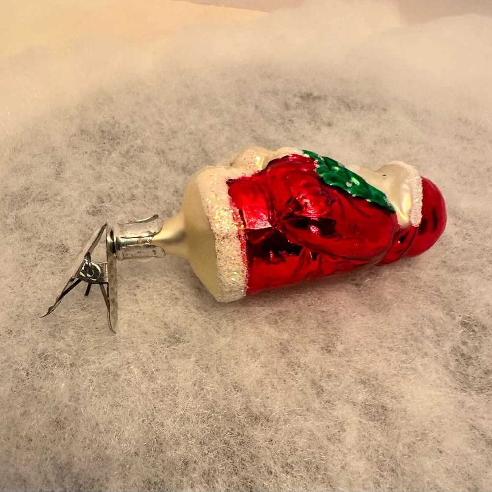Vintage Hand Blown Red Mercury Glass Santa Claus Clip On Christmas Tree Ornament